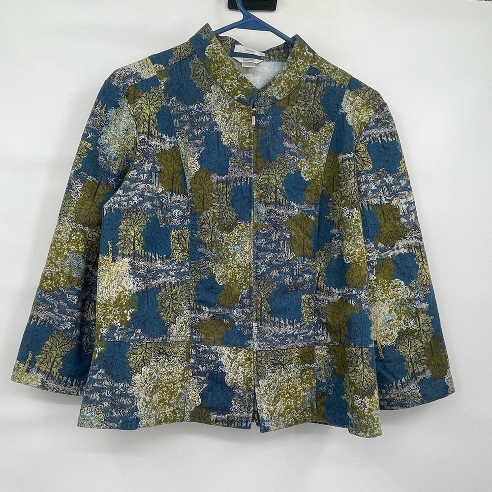 Christopher and banks cotton blend green blue jacket